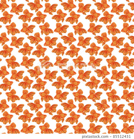 Digital illustration of orange detailed aquarium goldfish seamless pattern on white isolated Digital illustration of orange detailed aquarium goldfish seamless pattern on white isolated 85512431