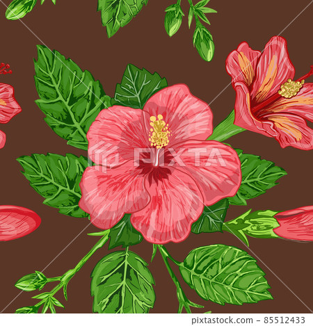 illustration of a seamless pattern of hibiscus plants - flowers and leaves of a plant on a 85512433