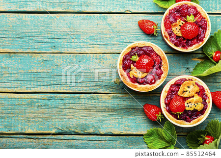 Summer biscuit with strawberries,space for text 85512464