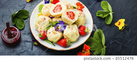 Dumplings or knedliky with strawberries filling Dumplings or knedliky with strawberries filling 85512476
