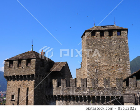 Stony Montebello citadel in Bellinzona city in Switzerland 85512822