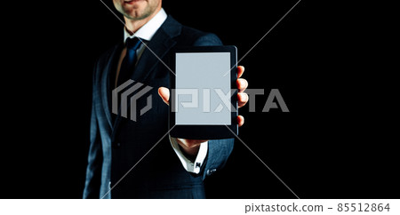 Readers. Digital e book, library reader tablet in business man hand. Ebook, e learning electronic internet mobility concept. 85512864
