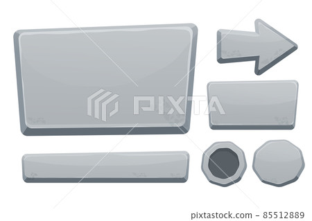 Stone buttons collection, set of rock assets in cartoon style isolated on white background. Mineral detailed objects ui game interface, app pannel. 85512889