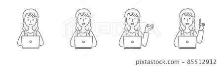 手繪風格· 操作個人電腦的女性的矢量圖 85512912