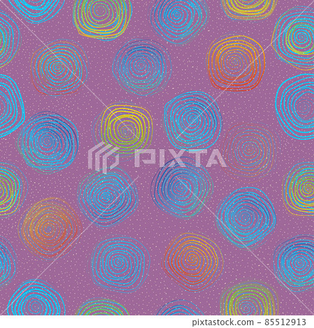 Rainbow spiral linear circles and polka dots seamless pattern. Geometric background. Vector 85512913