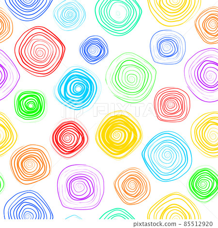 Rainbow spiral linear circles seamless pattern. Retro background. Vector 85512920
