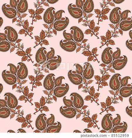 Illustration raster seamless paisley pattern with patterns on a pink background 85512959