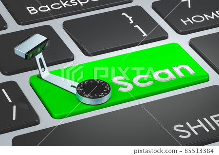 Scan green key. 3D scanner on keyboard. 3D... - Stock Illustration ...