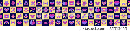 Geometric abstract Bauhaus love seamless pattern. Valentine s day endless texture, retro background. Vector illustration Geometric abstract Bauhaus love seamless pattern. Valentine s day endless texture, retro background. Vector illustration 85513435
