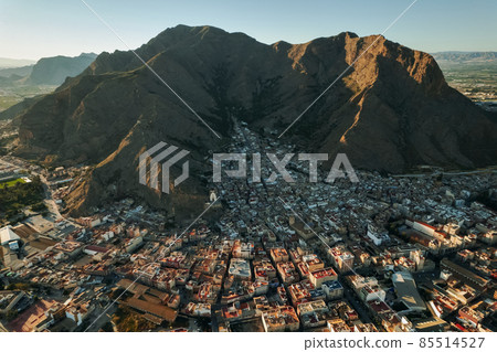 Aerial view Callosa de Segura townscape located in foothills. Spain 85514527