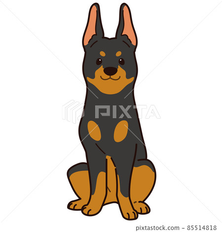 一隻簡單可愛的杜賓犬正對著主線坐著的插圖 一隻簡單可愛的杜賓犬正對著主線坐著的插圖 85514818