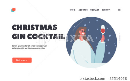 Christmas Gin Cocktail Landing Page Template. Young Cheerful Drink Alcohol at Home or Bar. Drunk Girl Celebrate Holidays 85514958
