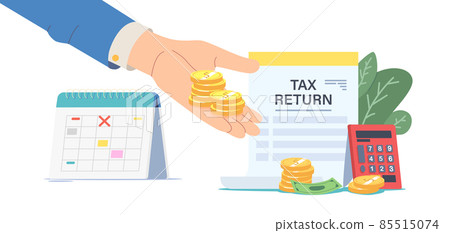 Tax Return Concept. Huge Male Hand Give Money, Refund for Purchasing, Mortgage or Health Care Service, Save Budget Tax Return Concept. Huge Male Hand Give Money, Refund for Purchasing, Mortgage or Health Care Service, Save Budget 85515074