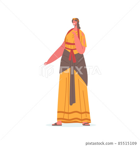 Ancient Rome Citizen Female Character in Tunic and Sandals. Roman Woman in Traditional Clothes, Historical Costume 85515109