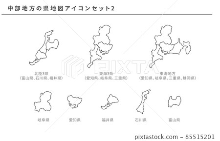 Map of Japan, prefecture map icon set 2 of Chubu region, vector material Map of Japan, prefecture map icon set 2 of Chubu region, vector material 85515201