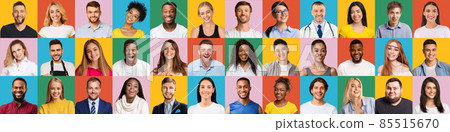 Various people showing positive emotions on colorful backgrounds, set Various people showing positive emotions on colorful backgrounds, set 85515670