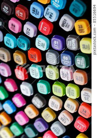 Professional markers for sketching close-ups of different colors. Professional markers for sketching close-ups of different colors. 85516694