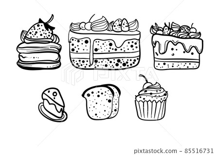 Freehand drawing of cake and bakery 85516731