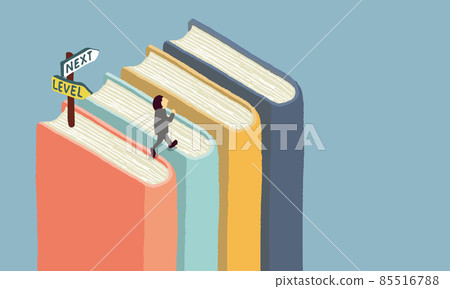 Illustration of a businessman student trying to gain knowledge and move on to the next step Illustration of a businessman student trying to gain knowledge and move on to the next step 85516788