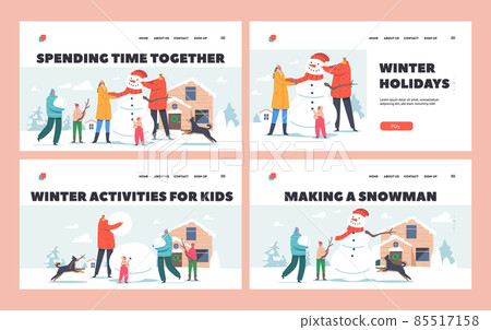 People Playing on Christmas Holidays. Landing Page Template Set. Happy Family Parents with Kids Making Funny Snowman People Playing on Christmas Holidays. Landing Page Template Set. Happy Family Parents with Kids Making Funny Snowman 85517158