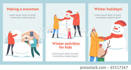 People Playing on Christmas Holidays. Happy Family Parents with Kids Making Funny Snowman on Snowy Landscape Background People Playing on Christmas Holidays. Happy Family Parents with Kids Making Funny Snowman on Snowy Landscape Background 85517167
