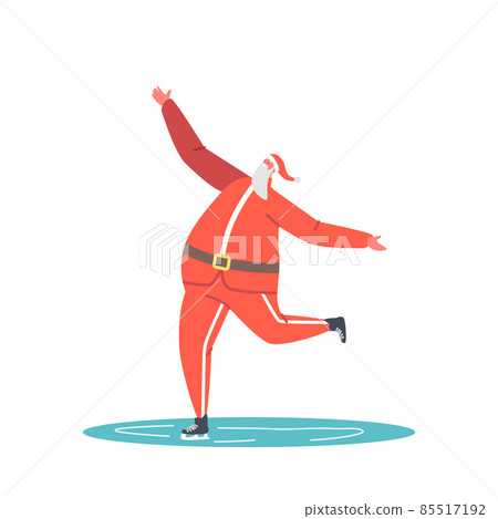 Happy Santa Claus Skating in Park Performing Leisure Outdoor Activities. Christmas Character Figure Skating on Pond Happy Santa Claus Skating in Park Performing Leisure Outdoor Activities. Christmas Character Figure Skating on Pond 85517192