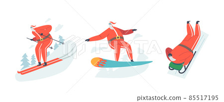Set Santa Claus Healthy Lifestyle, Extreme Recreation, Christmas Character Winter Sport Snowboard, Skiing, Sliding Set Santa Claus Healthy Lifestyle, Extreme Recreation, Christmas Character Winter Sport Snowboard, Skiing, Sliding 85517195