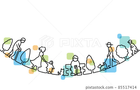 Line drawing illustrations of various people, colored Line drawing illustrations of various people, colored 85517414