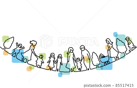 Line drawing illustrations of various parents and children, colored Line drawing illustrations of various parents and children, colored 85517415