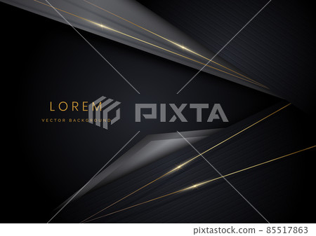 Abstract template black and grey geometric oblique with golden line layer on black background. Abstract template black and grey geometric oblique with golden line layer on black background. 85517863