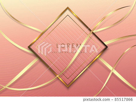 Abstract luxury gold and pink square frame with golden lines curved shape on pink background with light effect. Abstract luxury gold and pink square frame with golden lines curved shape on pink background with light effect. 85517866
