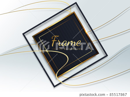 Abstract luxury gold and dark blue square frame with golden lines curved shape on white background with light effect. Abstract luxury gold and dark blue square frame with golden lines curved shape on white background with light effect. 85517867