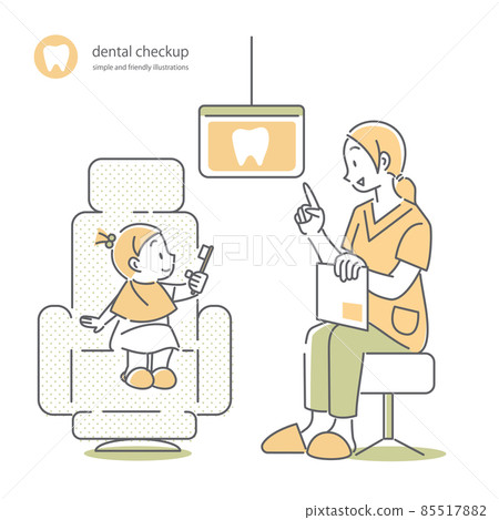 Dental hygienist who teaches children to brush their teeth Simple and stylish line drawing illustrations Dental hygienist who teaches children to brush their teeth Simple and stylish line drawing illustrations 85517882