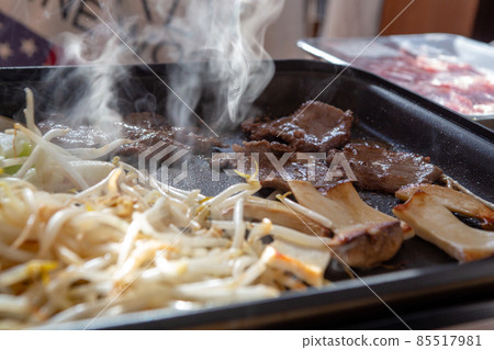 Grilled meat with hot plate 85517981
