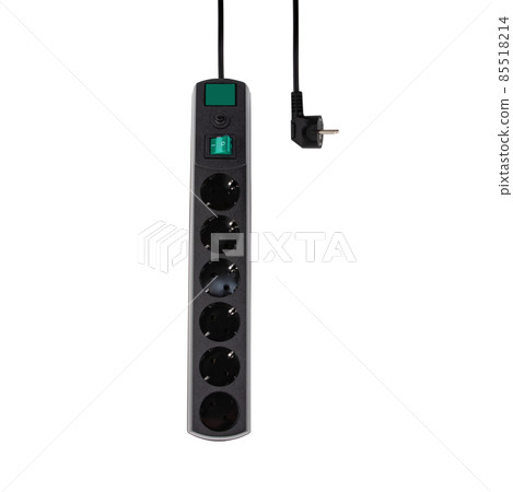 Black Extension cable cord isolated on white background with clipping path. Electrical white plastic power socket strip europe type. Top view, square photo. Black Extension cable cord isolated on white background with clipping path. Electrical white plastic power socket strip europe type. Top view, square photo. 85518214