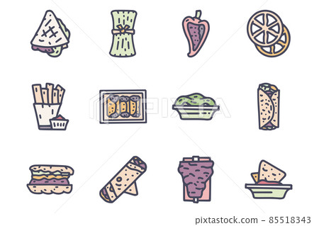 Mexican food color vector doodle simple icon set Mexican food color vector doodle simple icon set 85518343