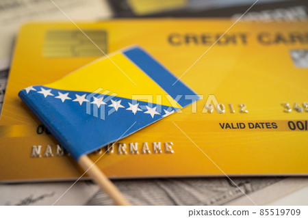 Bosnia and Herzegovina flag on credit card. Finance development, Banking Account, Statistics, Investment Analytic research data economy, Stock exchange trading, Business company concept. Bosnia and Herzegovina flag on credit card. Finance development, Banking Account, Statistics, Investment Analytic research data economy, Stock exchange trading, Business company concept. 85519709