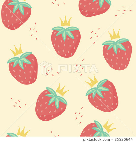 Cute strawberry. Ripe fruit, garden berry. An endless pattern of green leaves. For wrapping paper. Ideal for wallpaper, surface textures, textiles. 85520644