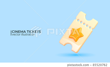 Cinema vector ticket on blue background. Realistic 3d design. Cinema vector ticket on blue background. Realistic 3d design. 85520762