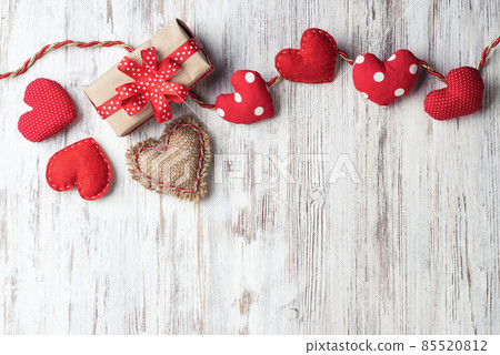 Flat lay cute composition with fabric heart 85520812