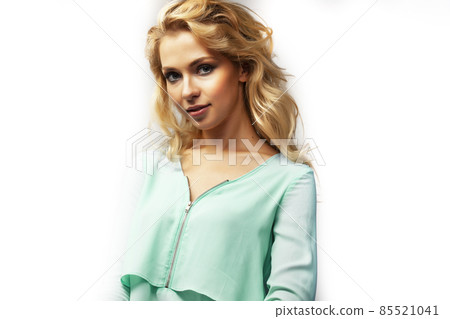young pretty stylish blond girl posing emotional isolated on white background happy smiling cool smile, lifestyle people concept young pretty stylish blond girl posing emotional isolated on white background happy smiling cool smile, lifestyle people concept 85521041