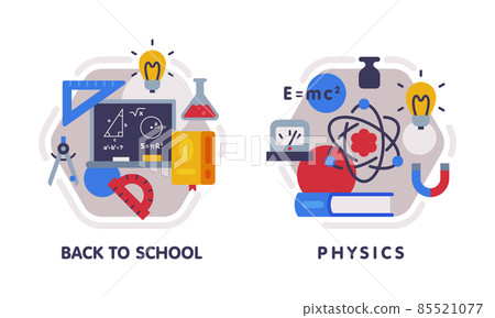 School Education Composition with Text Caption and Educational Objects Vector Set 85521077