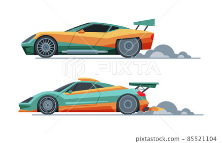 Automobile or Car Participating in Drag or Motor Racing Vector Set Automobile or Car Participating in Drag or Motor Racing Vector Set 85521104