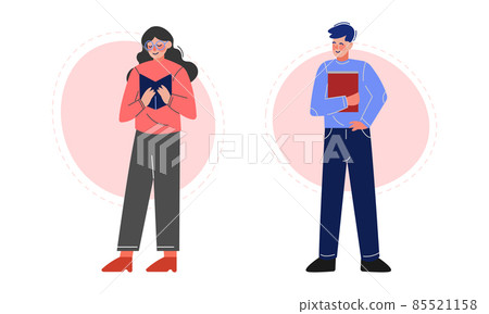 Man and Woman Standing and Reading Interesting Book Vector Set Man and Woman Standing and Reading Interesting Book Vector Set 85521158