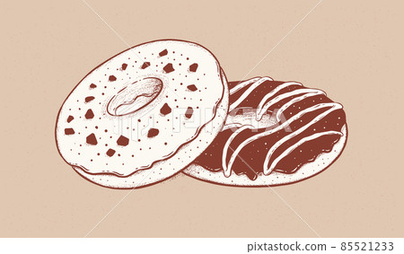 Vintage style vector illustration of Donuts. 85521233