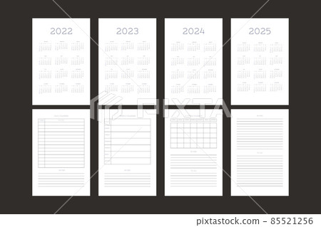 2022 2023 2024 2025 calendar and daily weekly monthly personal planner diary template. Monthly calendar individual schedule minimalist design for business notebook. Week starts on sunday 85521256