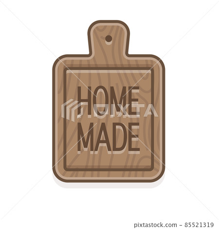 Vector illustration of a wooden cutting board with Homemade text. Perfect for label or logo Vector illustration of a wooden cutting board with Homemade text. Perfect for label or logo 85521319
