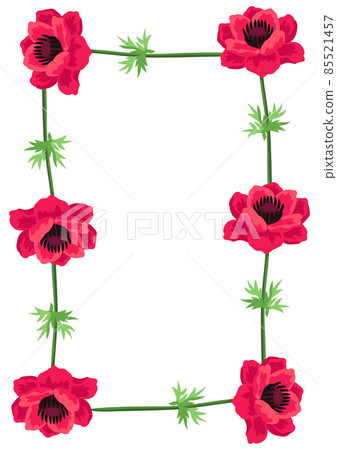 Frame with anemones flowers. Beautiful decorative spring plants. 85521457