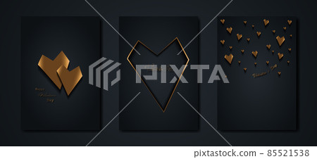 Happy Valentines day vector set greeting card. Gold heart on black background. Golden holiday poster with text, jewels. Concept for Valentines banner, flyer, party invitation, jewelry gift shop Happy Valentines day vector set greeting card. Gold heart on black background. Golden holiday poster with text, jewels. Concept for Valentines banner, flyer, party invitation, jewelry gift shop 85521538