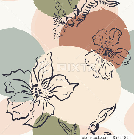 Placard template with abstract shapes and blossom flowers. Living wall art, hand drawn design elements. Nordic colors design. Vector Placard template with abstract shapes and blossom flowers. Living wall art, hand drawn design elements. Nordic colors design. Vector 85521891
